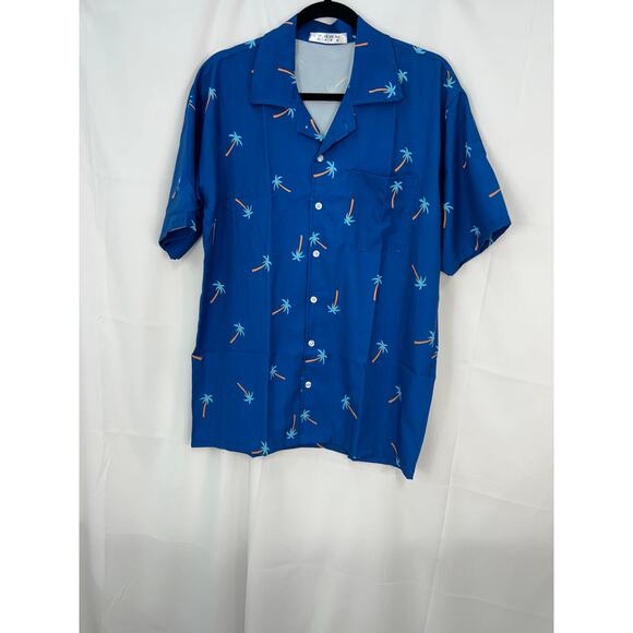 NWOT Men’s Palm Tree Button Down Size Medium Short Sleeve Color Blue - Picture 10 of 13
